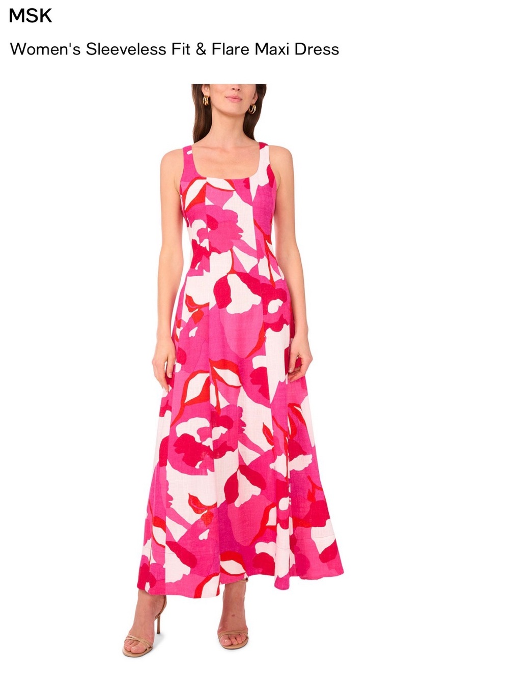 MSK Pink & White Floral Sleeveless Fit-and-Flare Maxi Dress